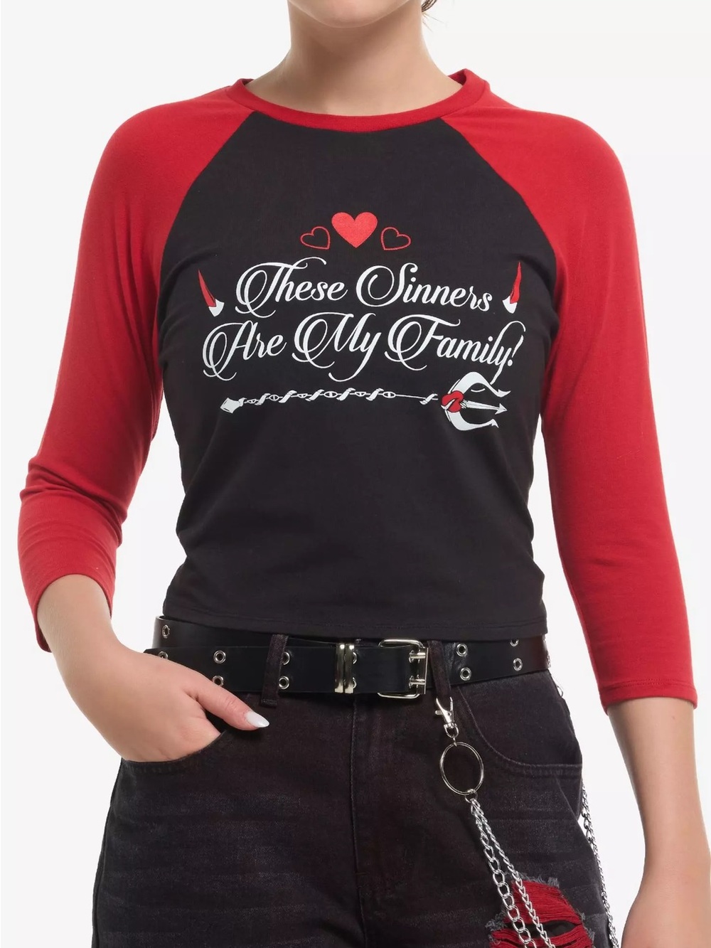 Hazbin Hotel VivziePop Family Sinners Girls Mall Goth Y2K Emo Raglan T-Shirt S